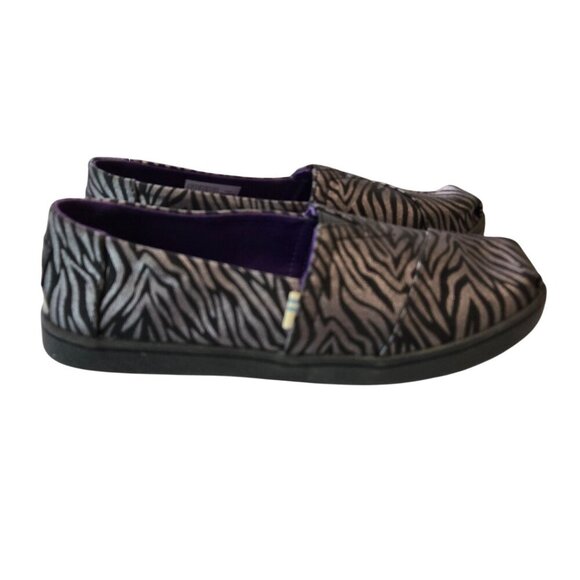 Toms Alpargata Zebra Slip-On‎ Shoes Y4 Black Silver Metallic Canvas Casual Flat - Picture 5 of 10